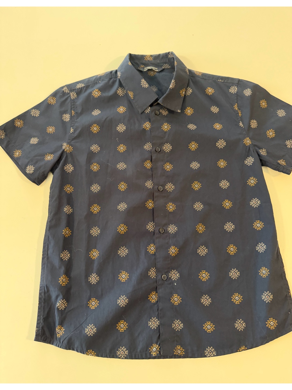 Nukutavake Boys Button-Up Shirt Size 12 Navy Geometric Print Long Sleeve